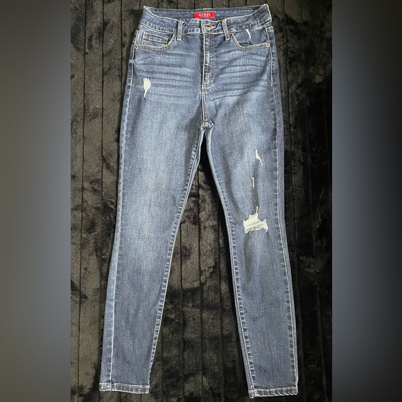 Guess Blue Distressed Skinny Jeans - Picture 1 of 9